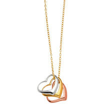 Load image into Gallery viewer, 14K Tricolor 3 Heart Light Spring Ring Chain Necklace