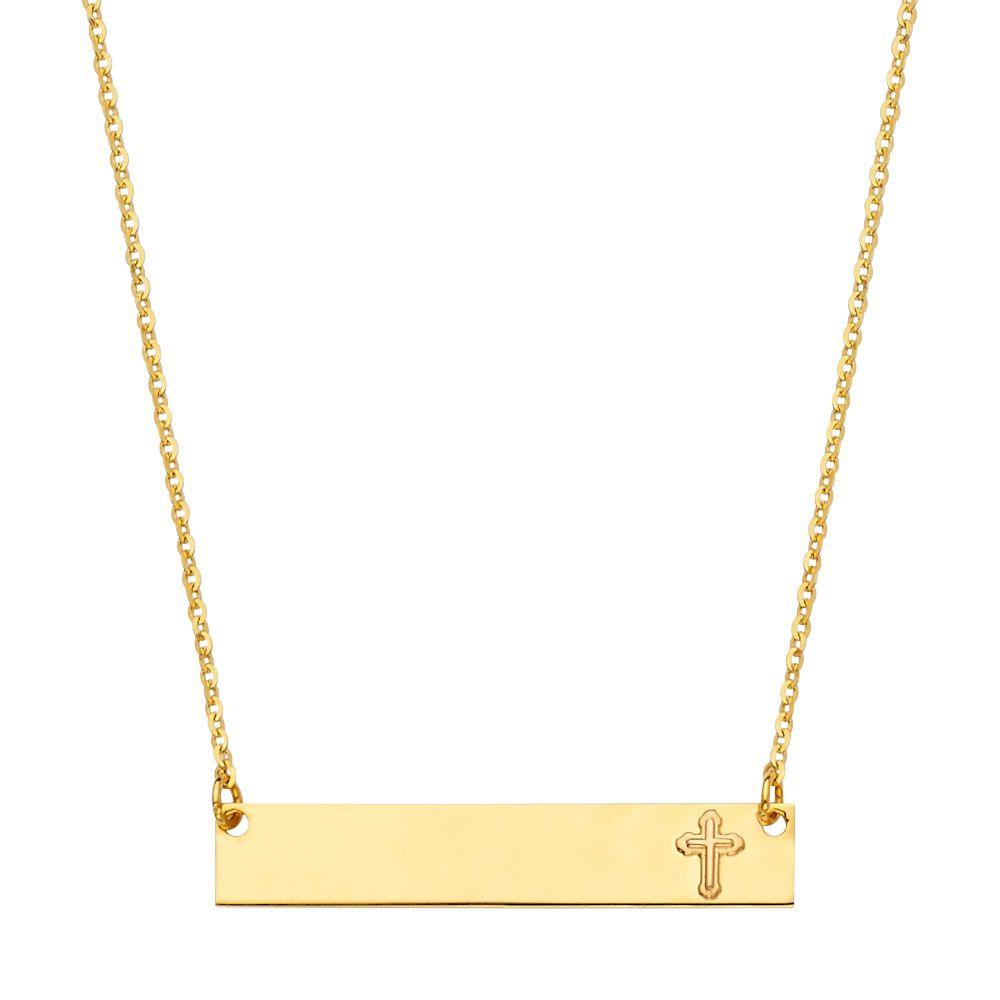 14K Yellow ID With Cross Spring Ring Chain Necklace