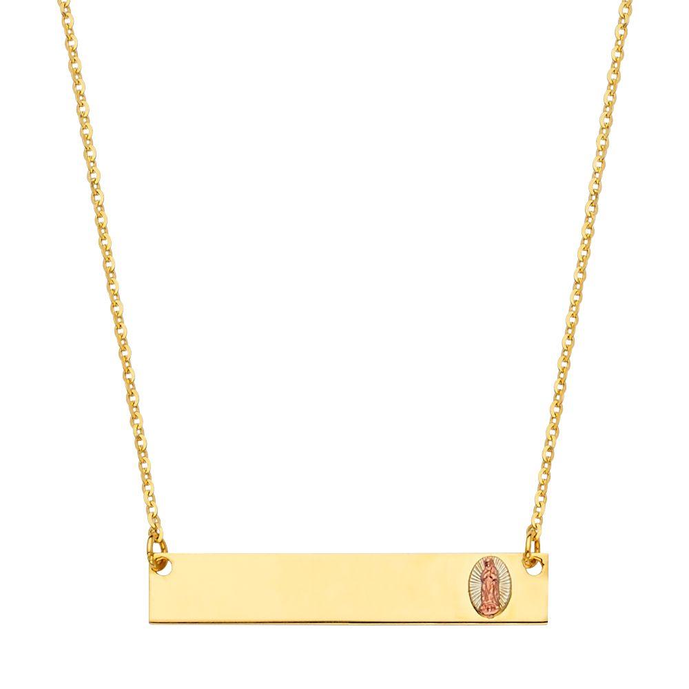 14K Yellow ID With Guadalupe Chain Necklace