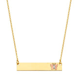 14K Yellow ID With Butterfly Chain Necklace