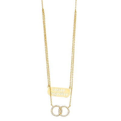 14K Yellow Two Lines Chain With CZ Eternity Necklace