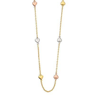 14K Tricolor Light Chain Necklace with Heart