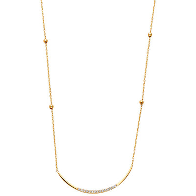 14K Yellow CZ U-Bar Light Chain with Ball Necklace