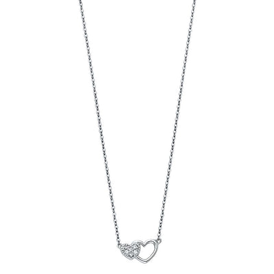 14K White Double CZ Hearts Necklace