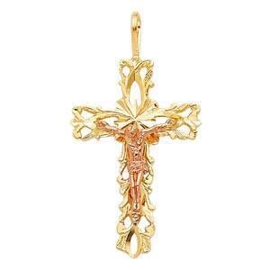 14K Gold Two Tone 17mm Crucifix Religious Pendant - silverdepot