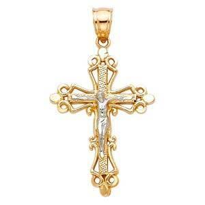 14K Gold Two Tone 20mm Crucifix Religious Pendant - silverdepot