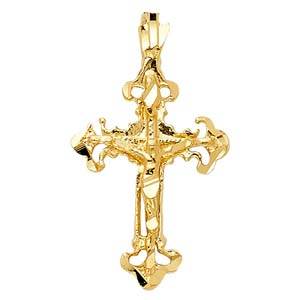 14K Yellow Gold 15mm Crucifix Religious Pendant