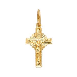 14K Yellow Gold 10mm Crucifix Religious Pendant