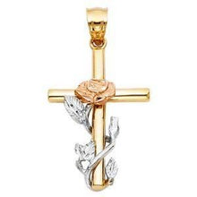 Load image into Gallery viewer, 14K Gold Tri Color 22mm Cross Religious Pendant - silverdepot