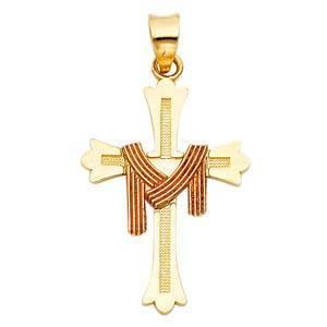 14K Gold 17mm Two Tone Cross Religious Pendant