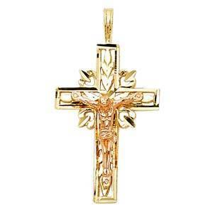 14K Gold 15mm Two Tone Religious Crucifix Pendant - silverdepot