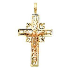 14K Gold 15mm Two Tone Religious Crucifix Pendant