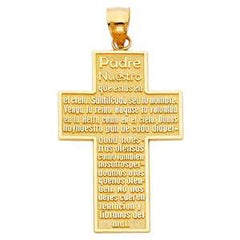 14K Yellow Gold 26mm Padre Nuestro Religious Cross Pendant