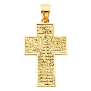 14K Yellow Gold 20mm Padre Nuestro Religious Cross Pendant