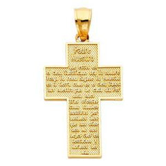 14K Yellow Gold 20mm Padre Nuestro Religious Cross Pendant