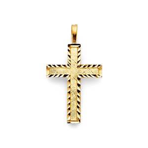 14K Yellow Gold 16mm Diamond-Cut Open Small Satin And Polished Cross Pendant