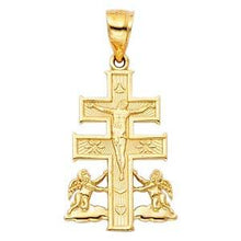 Load image into Gallery viewer, 14k Yellow Gold 15mm Jesus Crucifix Cross With Angel Religious Pendant