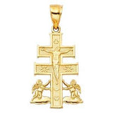 14k Yellow Gold 15mm Jesus Crucifix Cross With Angel Religious Pendant