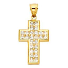 Load image into Gallery viewer, 14k Yellow Gold 20mm CZ Cross Religious Crucifix Pendant