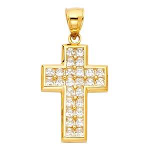 14k Yellow Gold 20mm CZ Cross Religious Crucifix Pendant