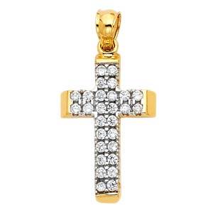 14k Yellow Gold 13mm CZ Cross Religious Crucifix Pendant