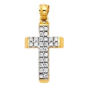 14k Yellow Gold 13mm CZ Cross Religious Crucifix Pendant