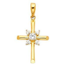 Load image into Gallery viewer, 14k Yellow Gold 15mm Cross CZ Religious Pendant