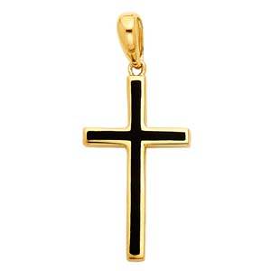 14k Yellow Gold 13mm Religious Cross With Black Enamel Pendant