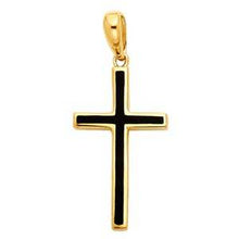 Load image into Gallery viewer, 14k Yellow Gold 13mm Religious Cross With Black Enamel Pendant