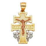 14k Tri Color Gold 15mm 3C Jesus Crucifix Cross With Angel Religious Pendant