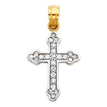Load image into Gallery viewer, 14k White Gold 13mm Cross CZ Religious Pendant