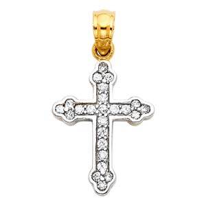 14k White Gold 13mm Cross CZ Religious Pendant