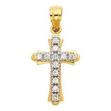 Load image into Gallery viewer, 14k Yellow Gold 11mm Cross CZ Religious Pendant