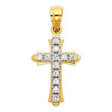 14k Yellow Gold 11mm Cross CZ Religious Pendant