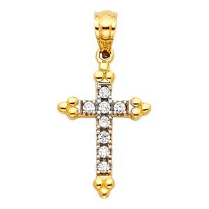 14k Yellow Gold 11mm Cross CZ Religious Pendant