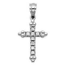 Load image into Gallery viewer, 14k White Gold 11mm Cross CZ Religious Pendant