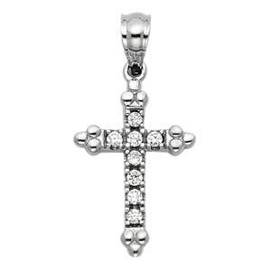 14k White Gold 11mm Cross CZ Religious Pendant