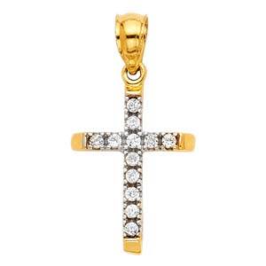 14k Yellow Gold 11mm Cross CZ Religious Pendant