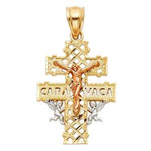 14k Tri Color Gold 16mm Jesus Crucifix Cross With Angel Religious Pendant