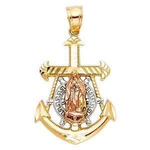 14K Tri Color 18mm Guadalupe Anchor Religious Pendant