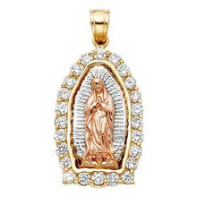 Load image into Gallery viewer, 14k Tri Color Gold 17mm CZ Religious Guadalupe Pendant