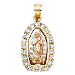 14k Tri Color Gold 12mm CZ Religious Guadalupe Pendant