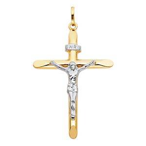 14K Two Tone 30mm Jesus Religious Crucifix Cross Pendant