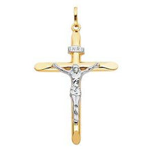 Load image into Gallery viewer, 14K Two Tone 30mm Jesus Religious Crucifix Cross Pendant