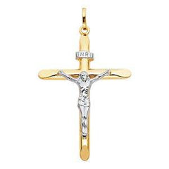 14K Two Tone 30mm Jesus Religious Crucifix Cross Pendant