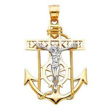 Load image into Gallery viewer, 14k Two Tone Gold 22mm Jesus Crucifix Anchor Religious Pendant