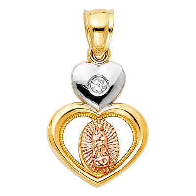 14K Tricolor CZ OUR LADY OF GUADALUPE PENDANT