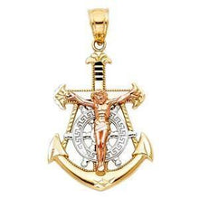 Load image into Gallery viewer, 14K Tri Color 18mm Jesus Crucifix Anchor Religious Pendant - silverdepot