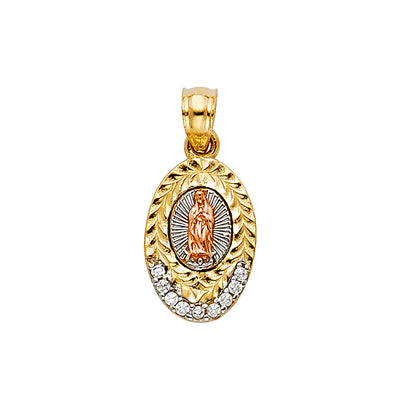 14K Tricolor CZ OUR LADY OF GUADALUPE PENDANT