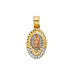 14K Tricolor CZ OUR LADY OF GUADALUPE PENDANT